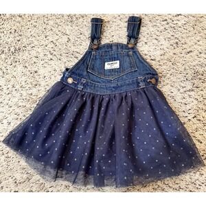 OshKosh B'gosh Overall Dress Girls 18 Months Blue Denim Navy Tulle Tutu Jumper